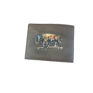 Leather Bifold Embroidered Standing Buffalo Wallet NWT